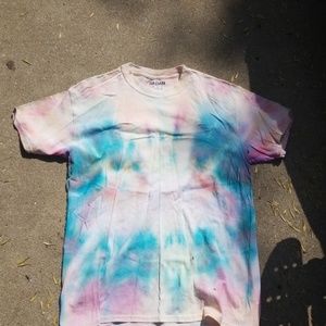 Medium blue, pink, and white tye dye tshirt